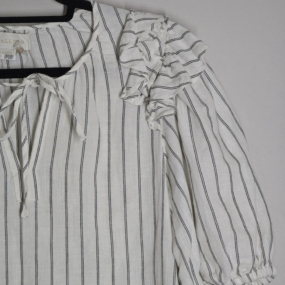 Caballero Anthropologie Cloe Peasant Blouse Boho Romantic Striped Puff Sleeve XS